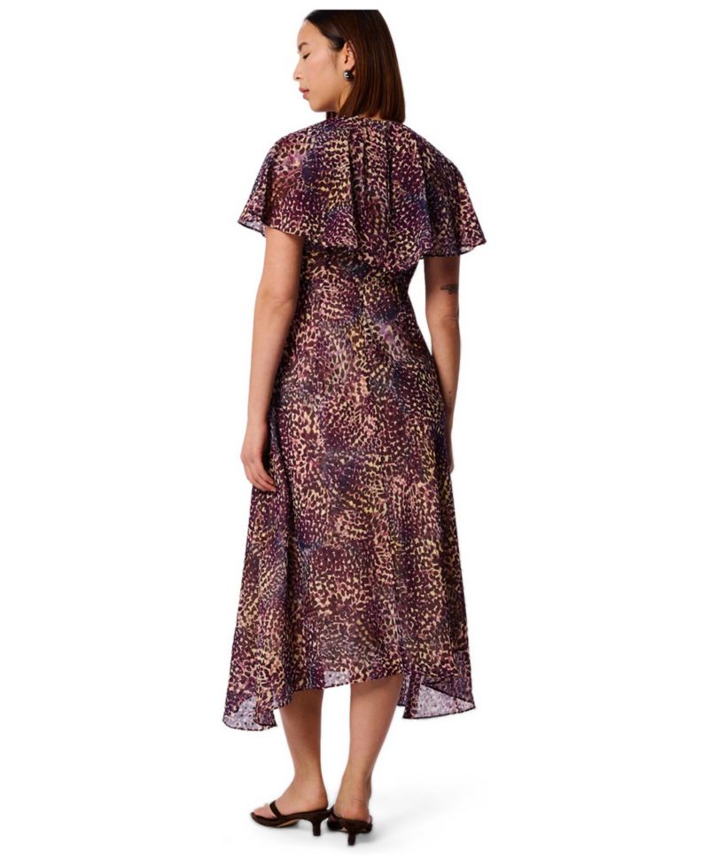 Women's Orchid Print V-Neck Midi Dress