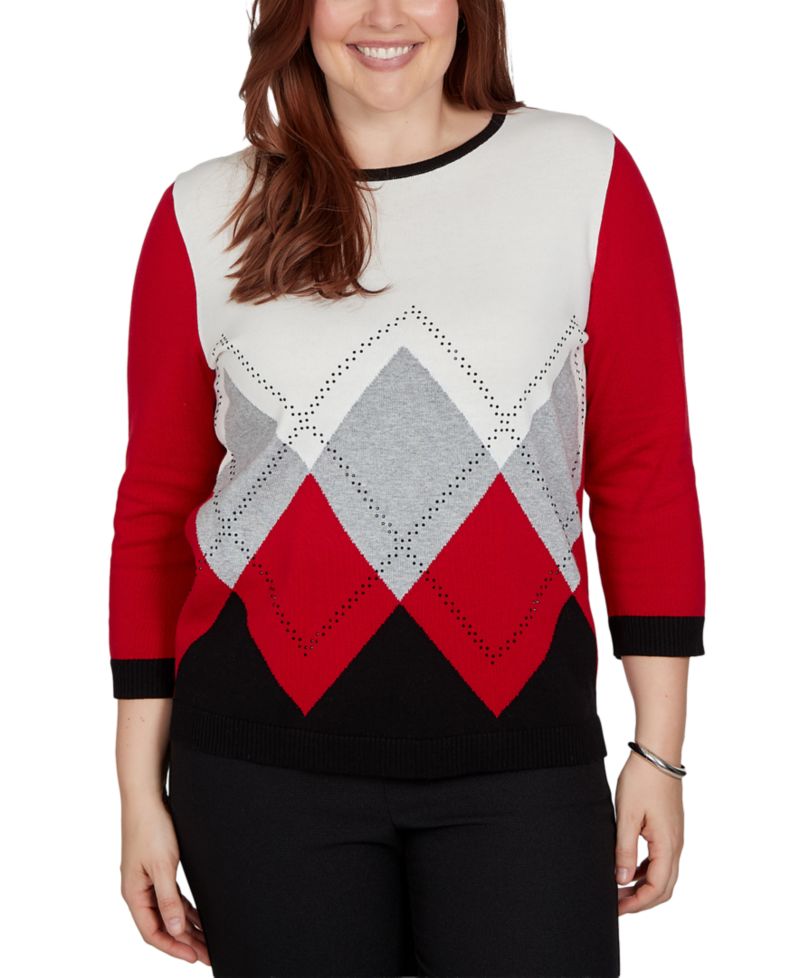 Petite Classic Argyle Beaded 3/4-Sleeve Sweater