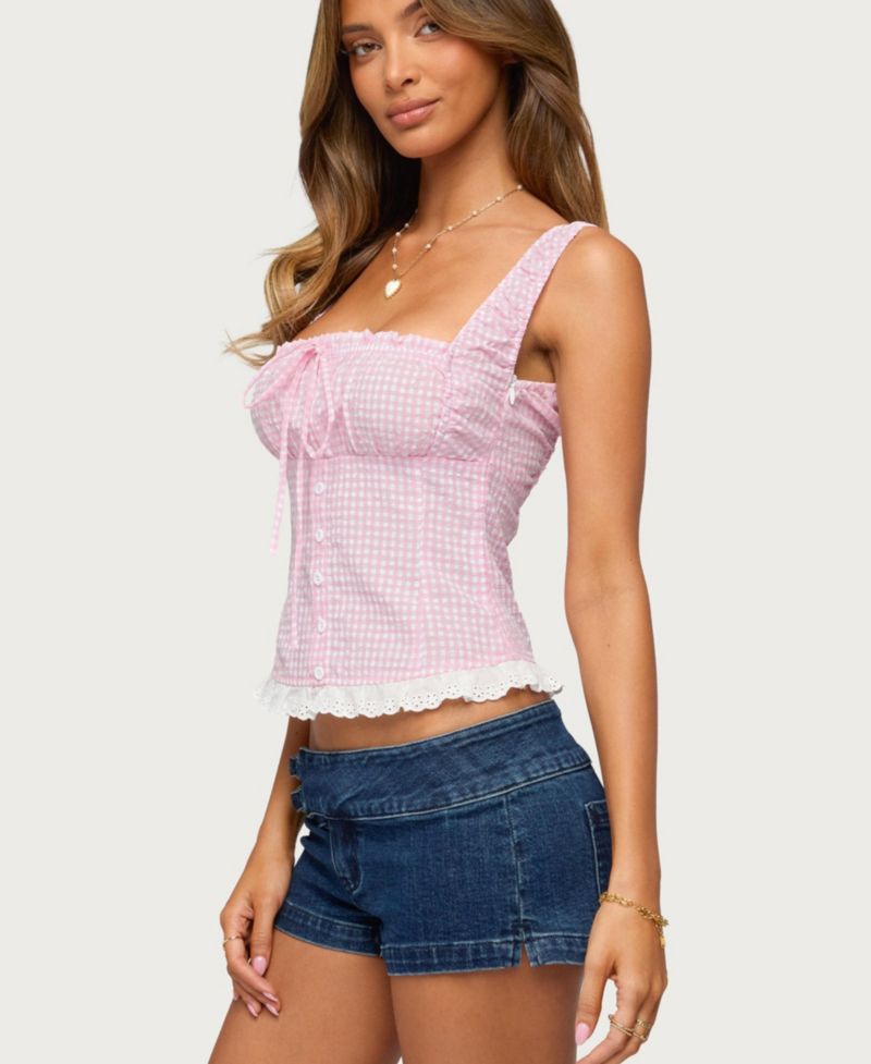 Women's Zeffie Textured Gingham Tie Front Top