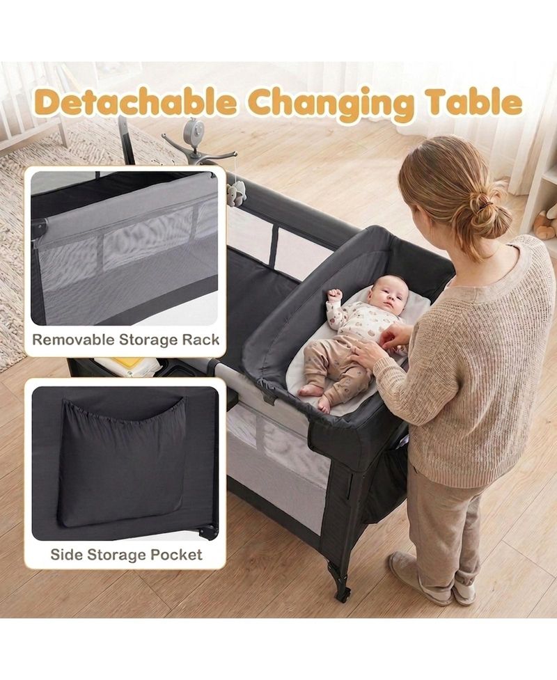 Baby 5-in-1 Portable Bedside Bassinet with Music Box