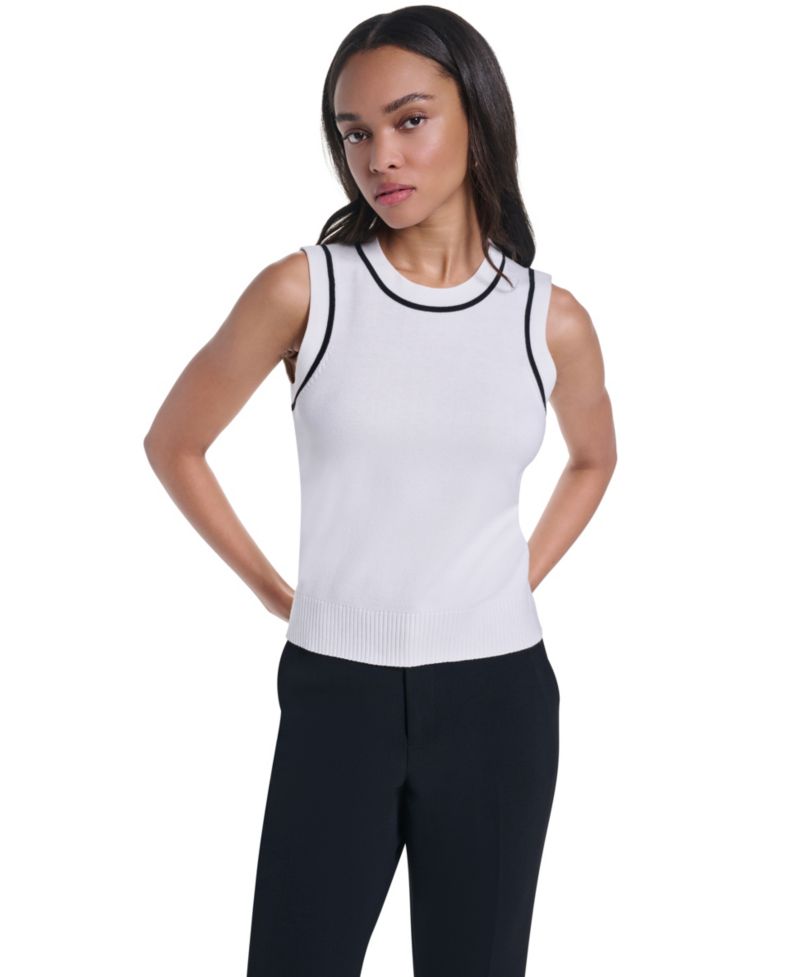 Women's Contrast-Trim Sleeveless Sweater