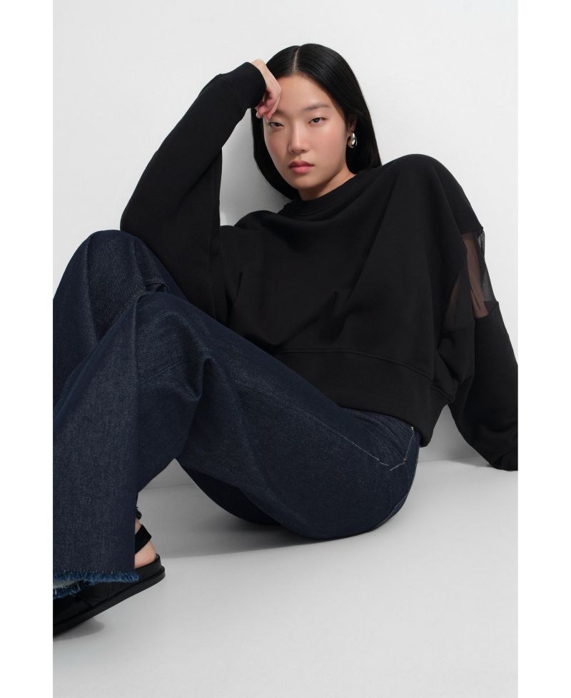 Women's Iara Mesh-Sleeve Panel Dropped-Shoulder Ribbed-Hem Sweatshirt