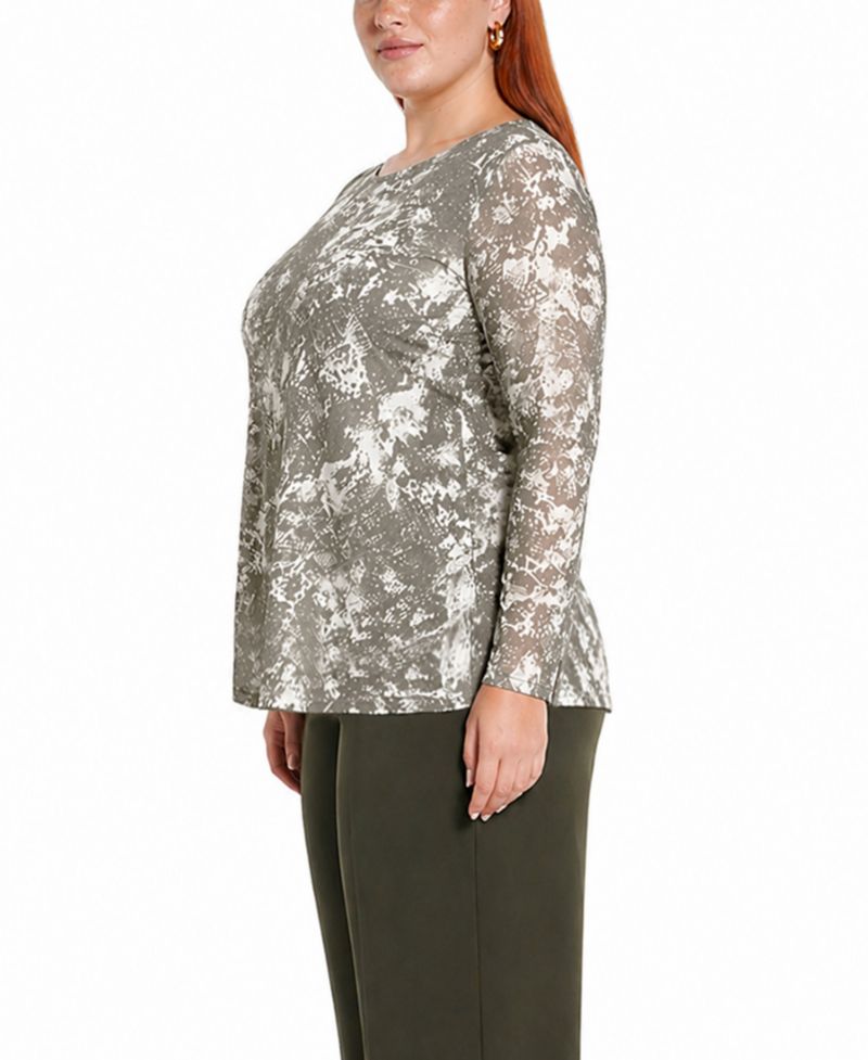 Plus Size Python Mesh Scoop Neck Top