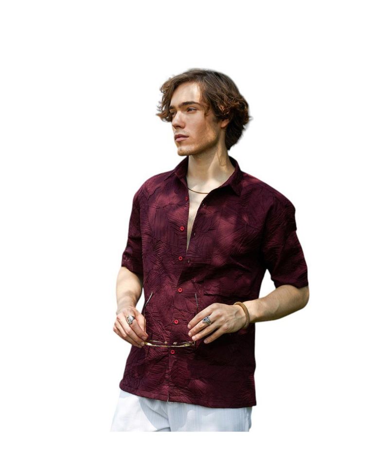 Men's Wine Red Foliage-Tactile Shirt