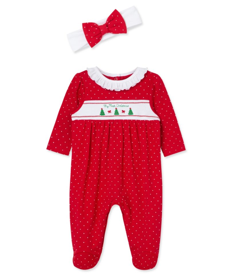 Baby Girls' Dainty Trees Printed Footed Coverallsand Headband, 2-Piece Set