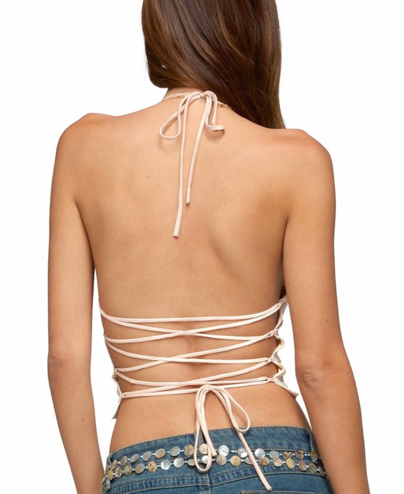Women's Catia Backless Sequin Mesh Halter Top
