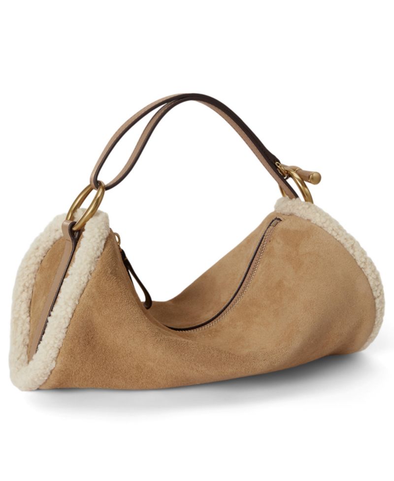 Blaike Suede Shearling Trim Small Barrel Bag
