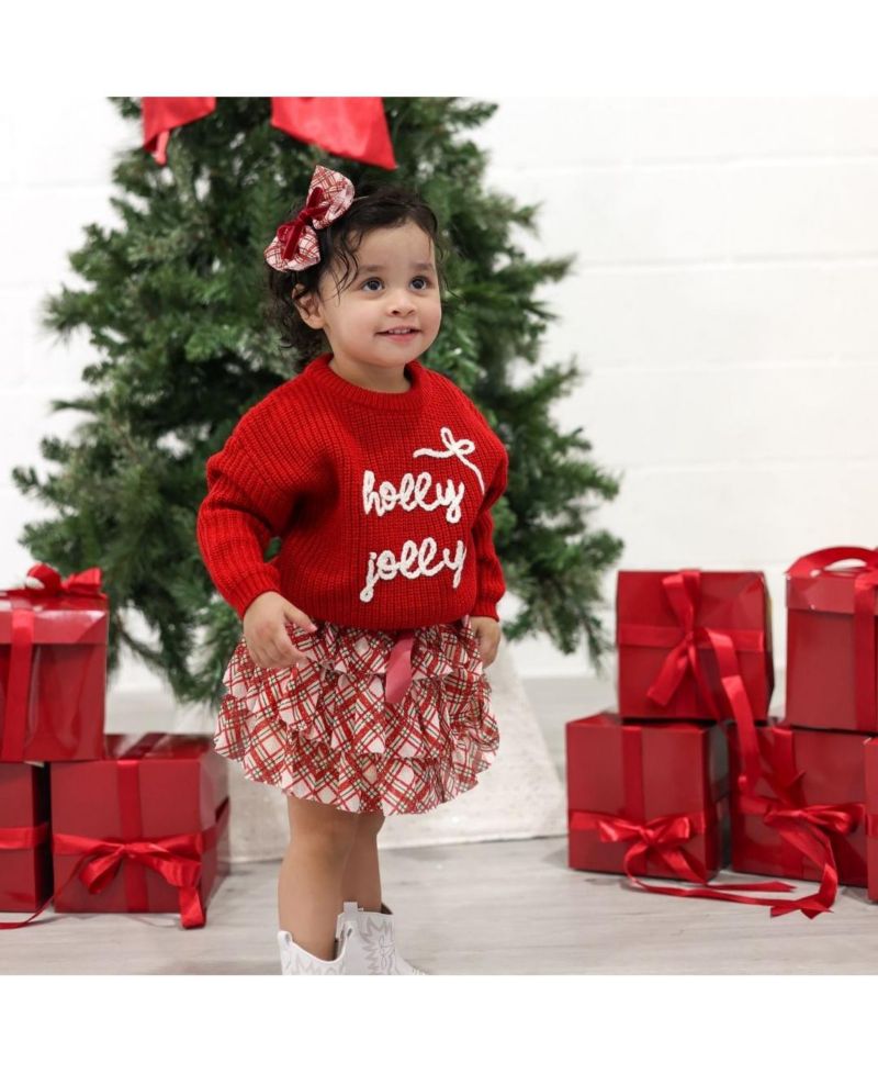 Little and Big Girls Christmas Plaid Bow Tiered Tutu Skirt