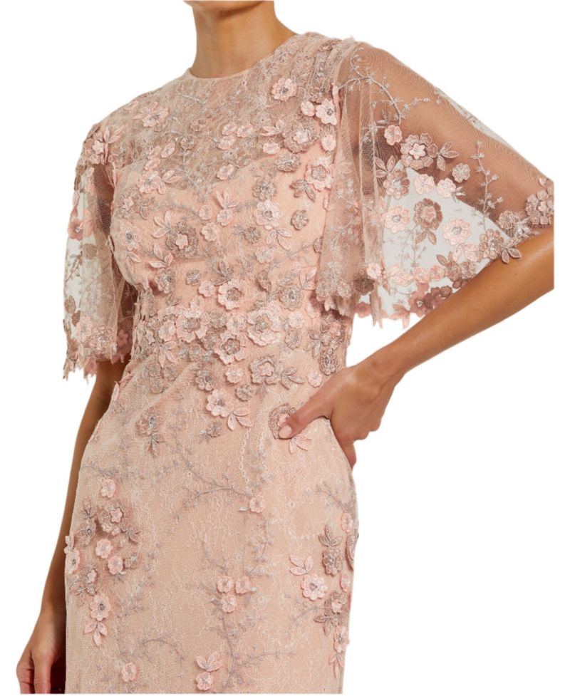 Women's Flutter Sleeve Floral Embroidered Net Gown