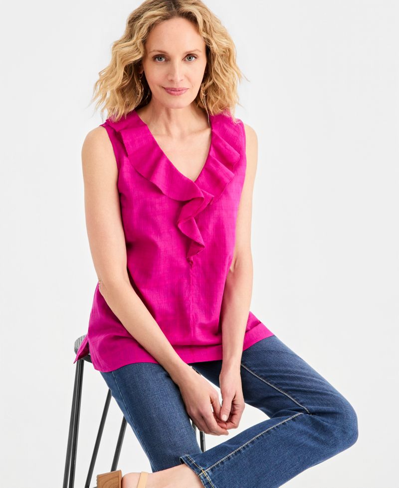 Petite Cotton Sleeveless V-Neck Top