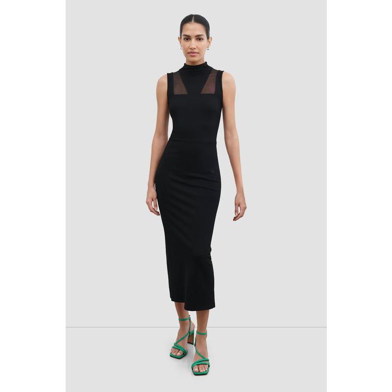 Women's Amelia Mesh-Cutout High-Neck Back-Slit Fitted Evening Midi Dress