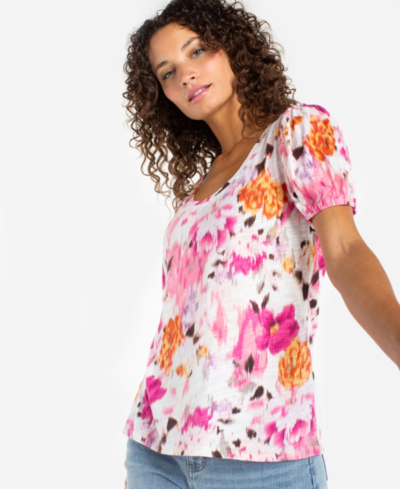 Petite Puff Sleeve Scoop Neck Top