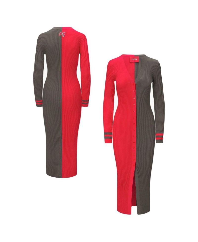 Women's Red/Pewter Tampa Bay Buccaneers Shoko Knit Button-Up Sweater Dress