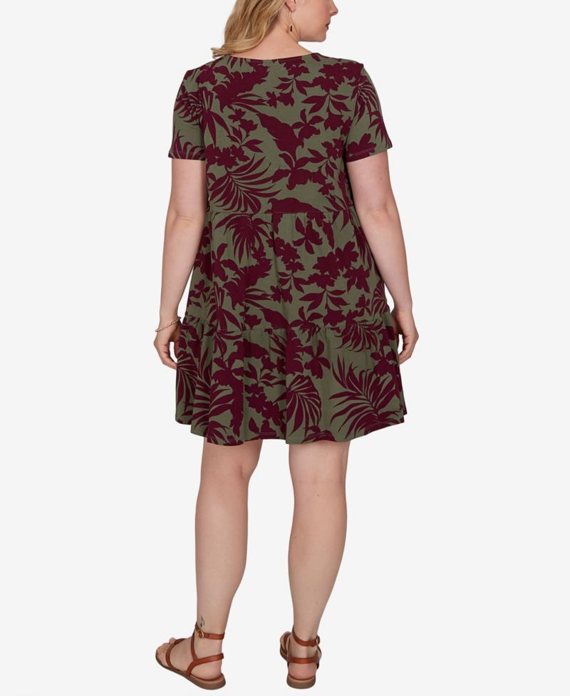 Plus Size Tropical Print Short-Sleeve Dress