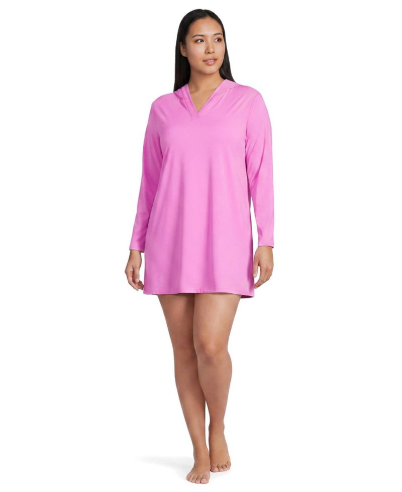 Plus Size SunShade UPF 50 Hooded Mini Swim Swim Cover-Up Dress