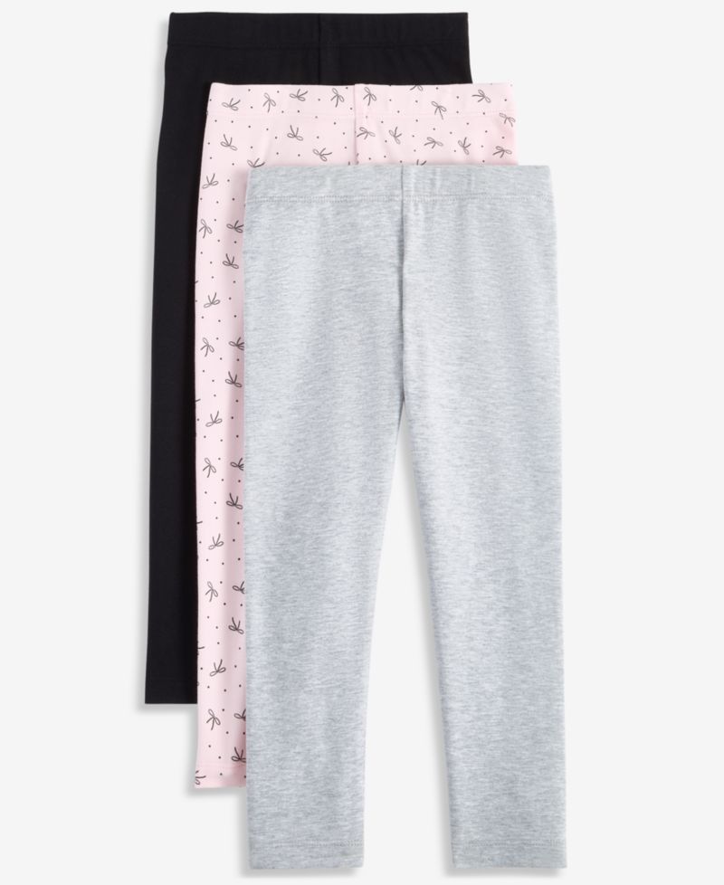Toddler Girls' 12M-5T Solid, Heathered and Bow-Print Leggings, 3-Pack