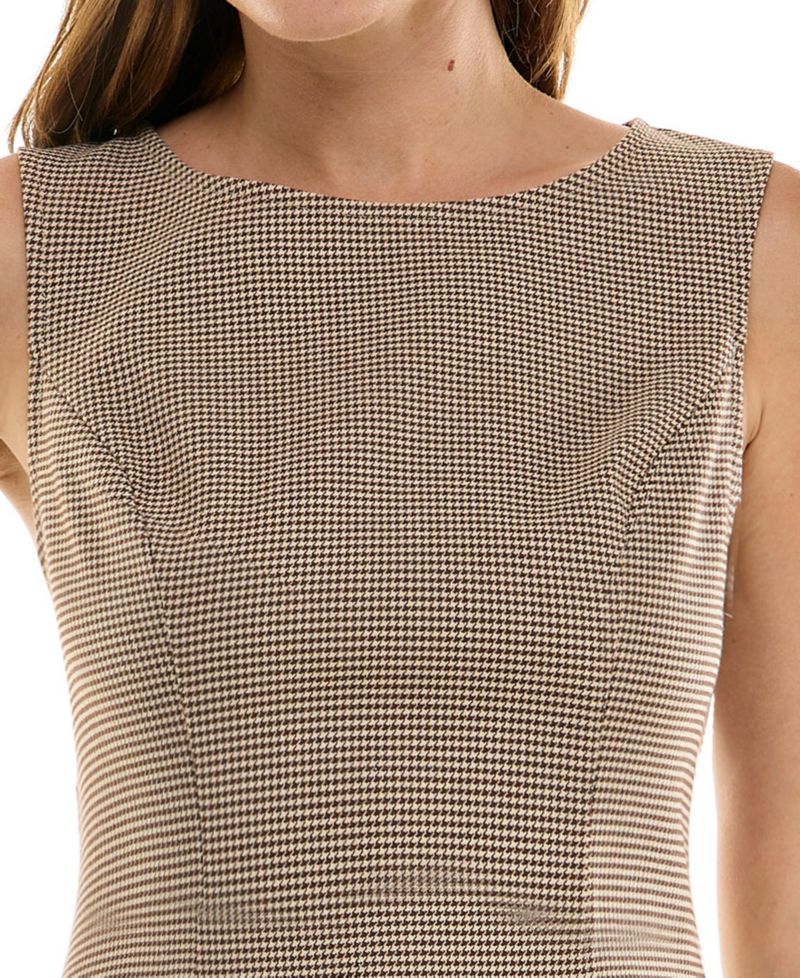 Juniors' Houndstooth Boat Neck Tiered Skirt Mini Dress