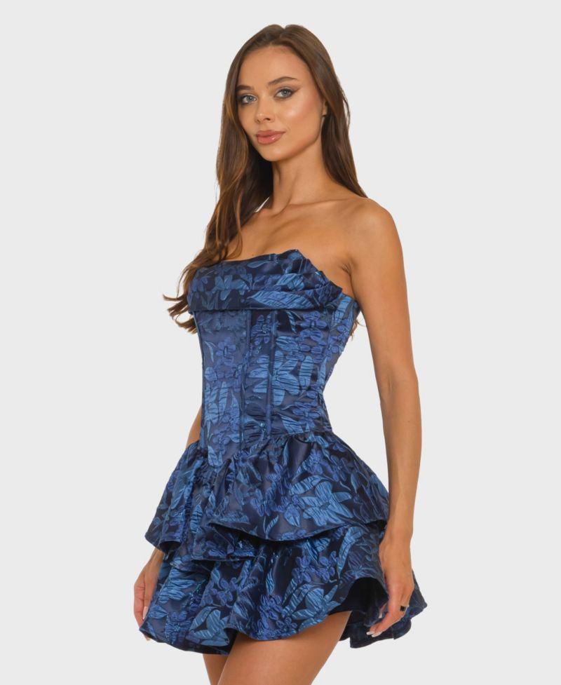Juniors' Strapless Sweetheart Jacquard Tiered Dress