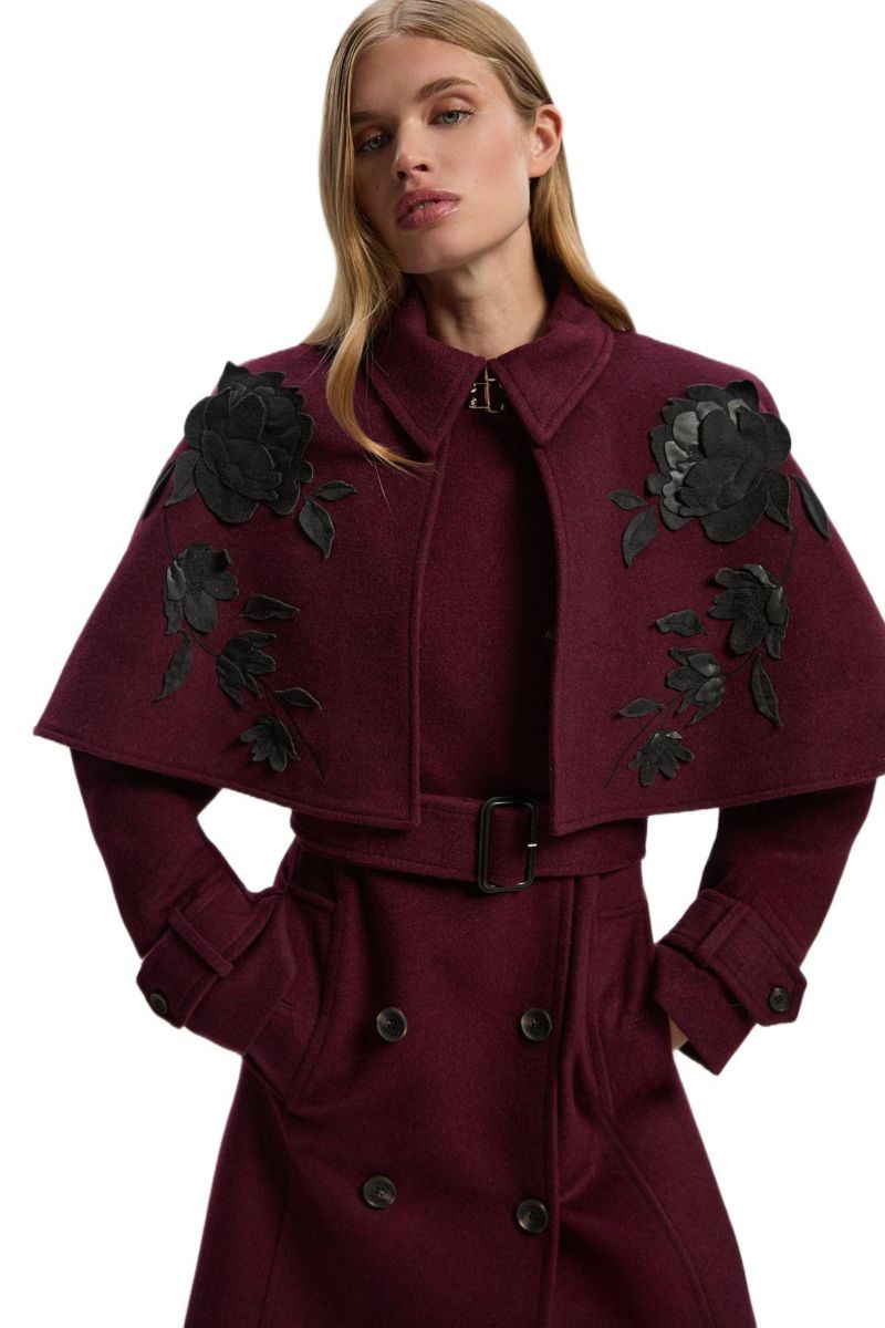 Women's Tailored Funnel-Neck Cape Midi Coat