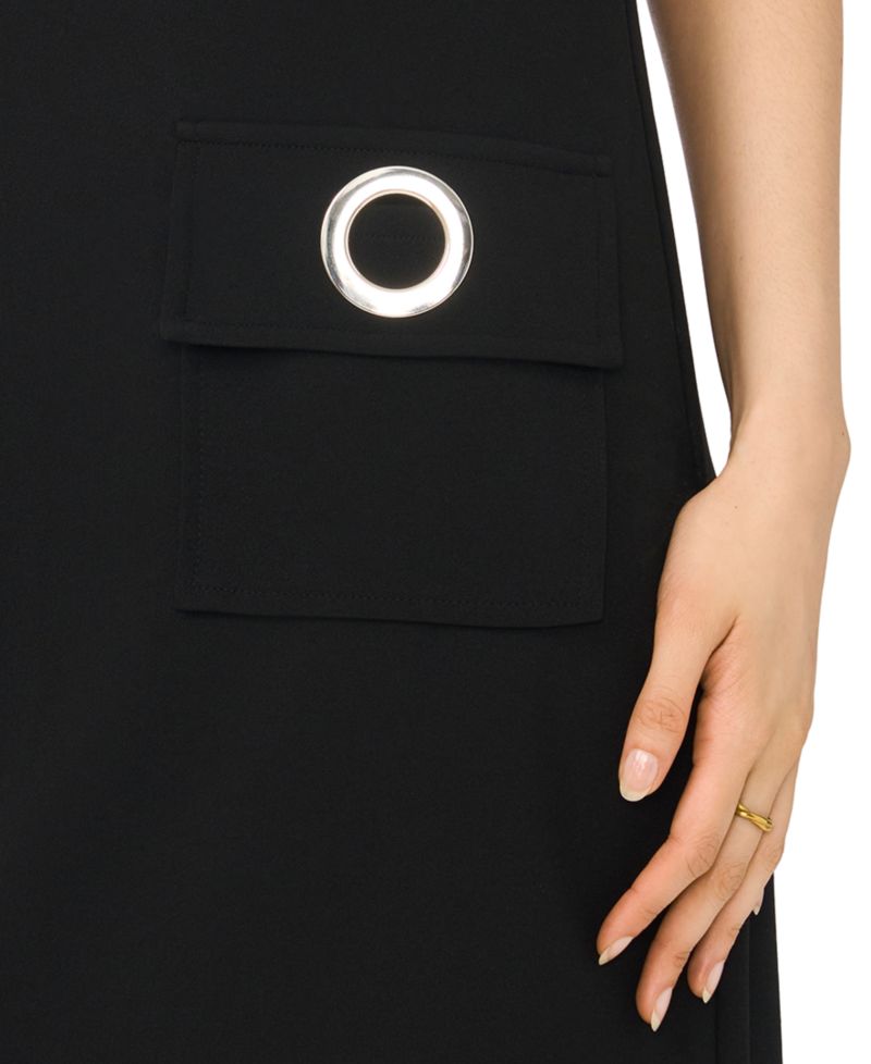 Women's Sleeveless Grommet Pocket Shift Dress