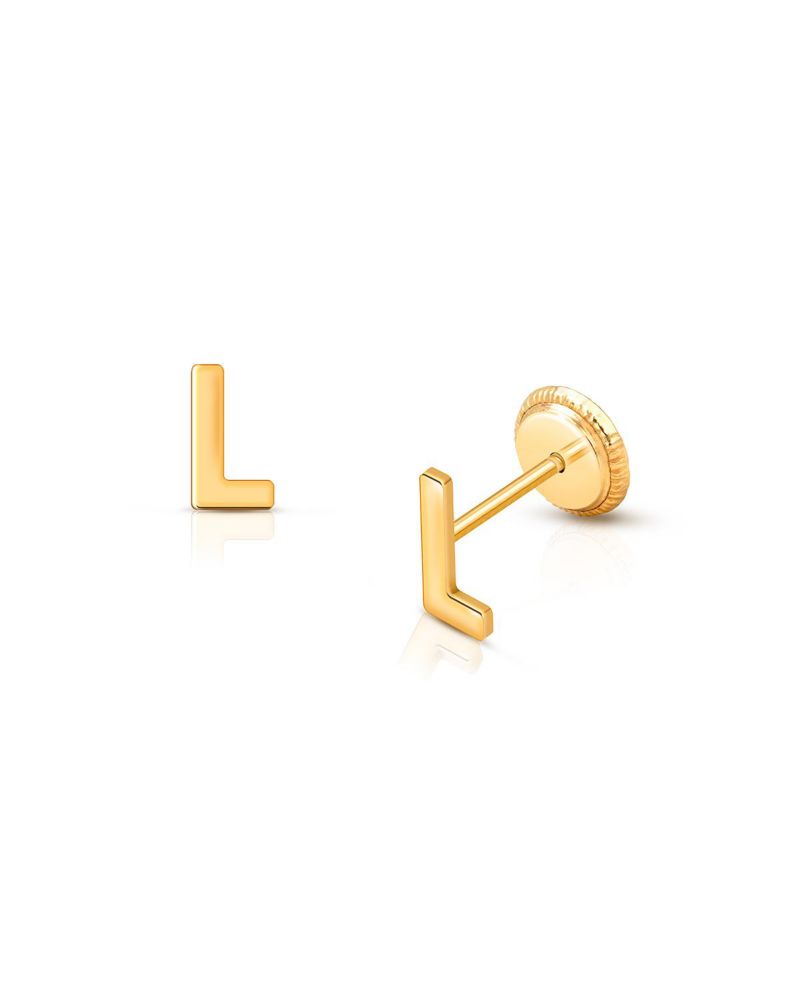14K Gold Initial Stud Screw Back Earrings