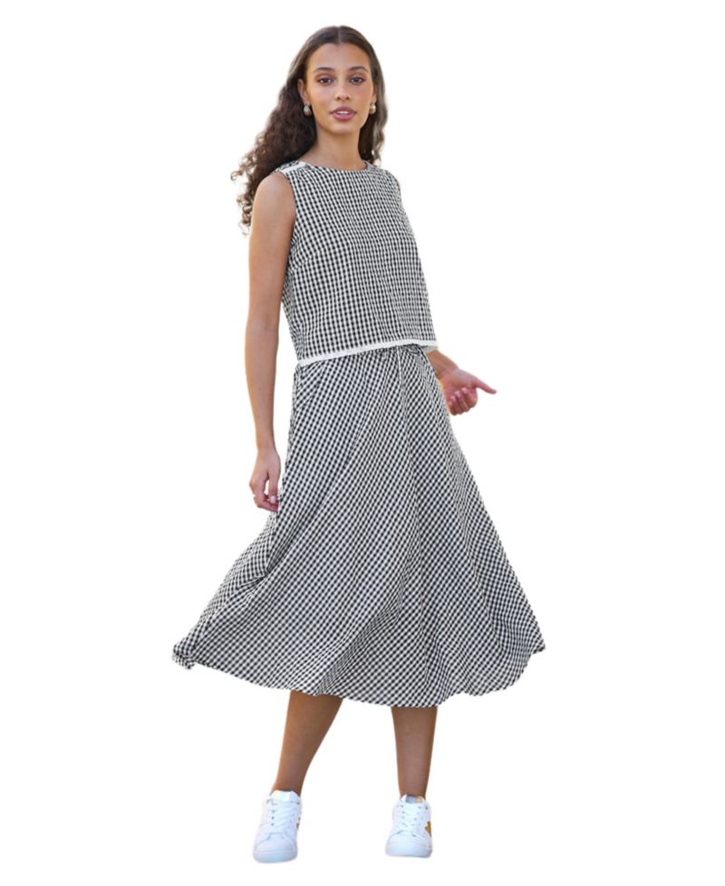 Women's Gingham Cotton Midi Skirt