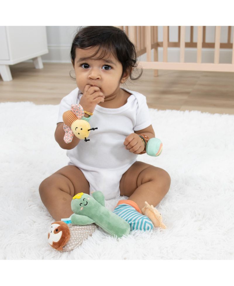 Boho Baby Rattle Socks and Wrist Rattle Set, 5 Piece