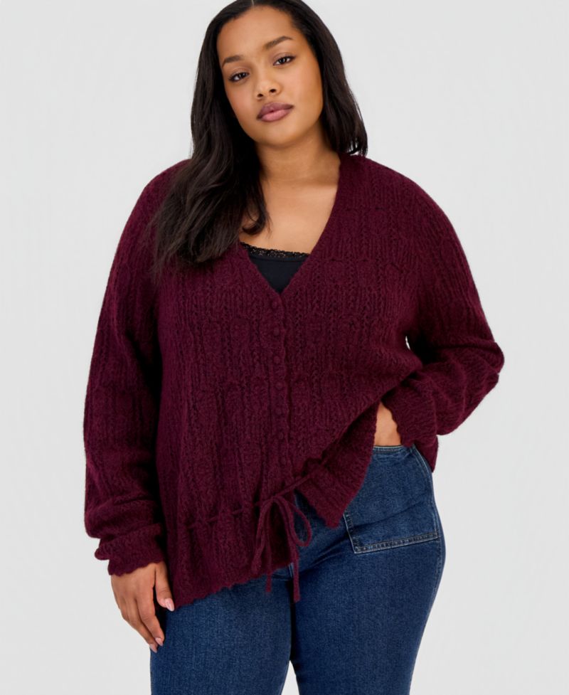 Petite Femme Peplum Tie-Waist Cardigan