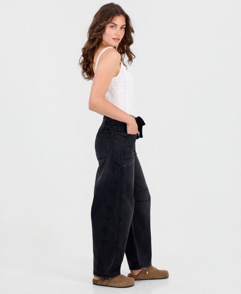 Trendy Plus Size Tie-Waist Barrel Jeans