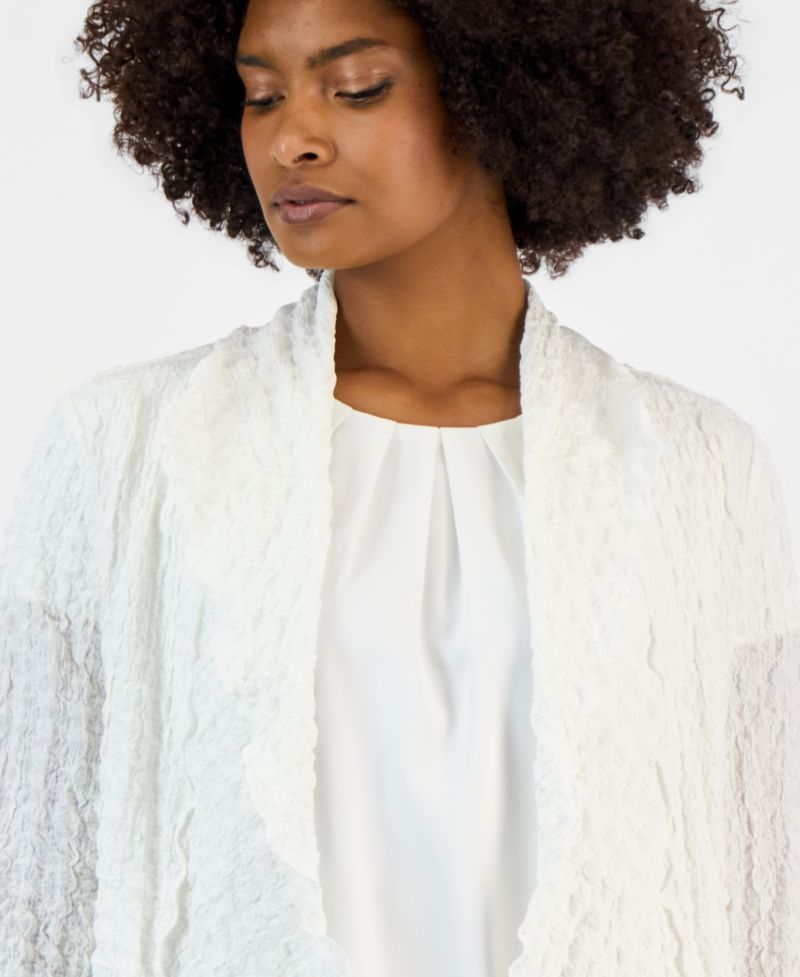 Women's 3/4-Sleeve Crinkle Knit Open-Front Jacket