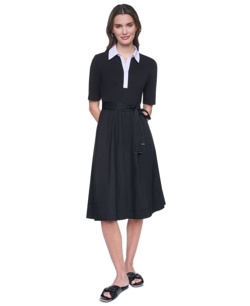 Women's Collared Short-Sleeve Shirt-Dress