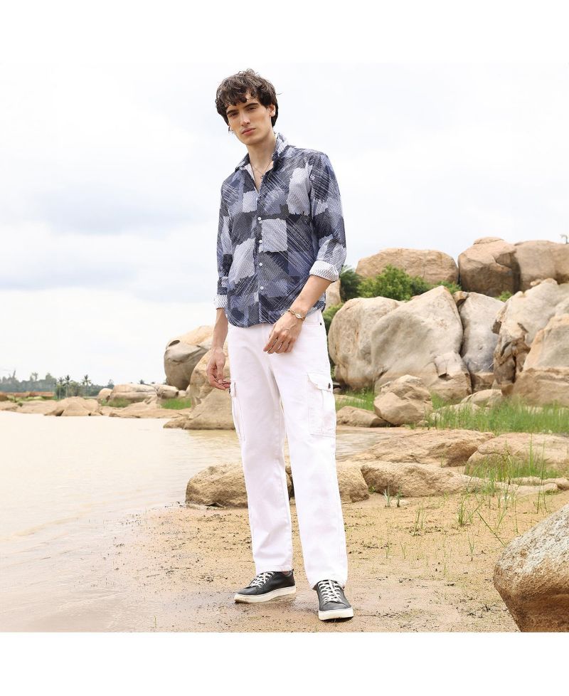Men's Navy Blue Abstract Block Shirt