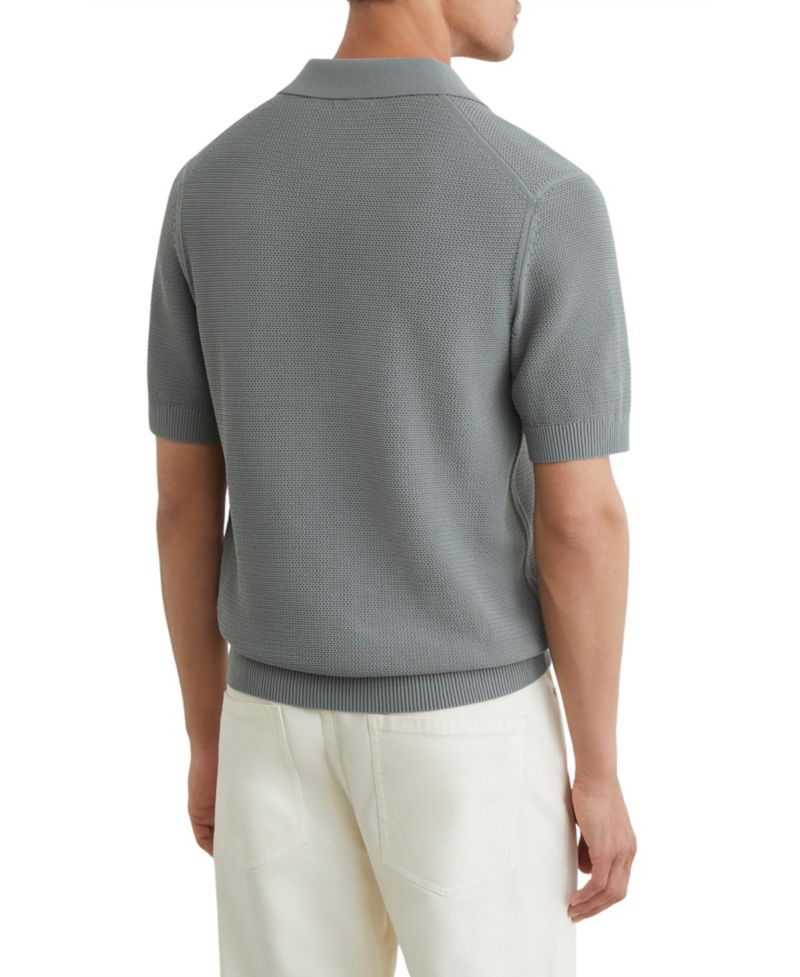 Men's Leon Cotton-Blend Basket-Stitch Open-Collar Polo Shirt
