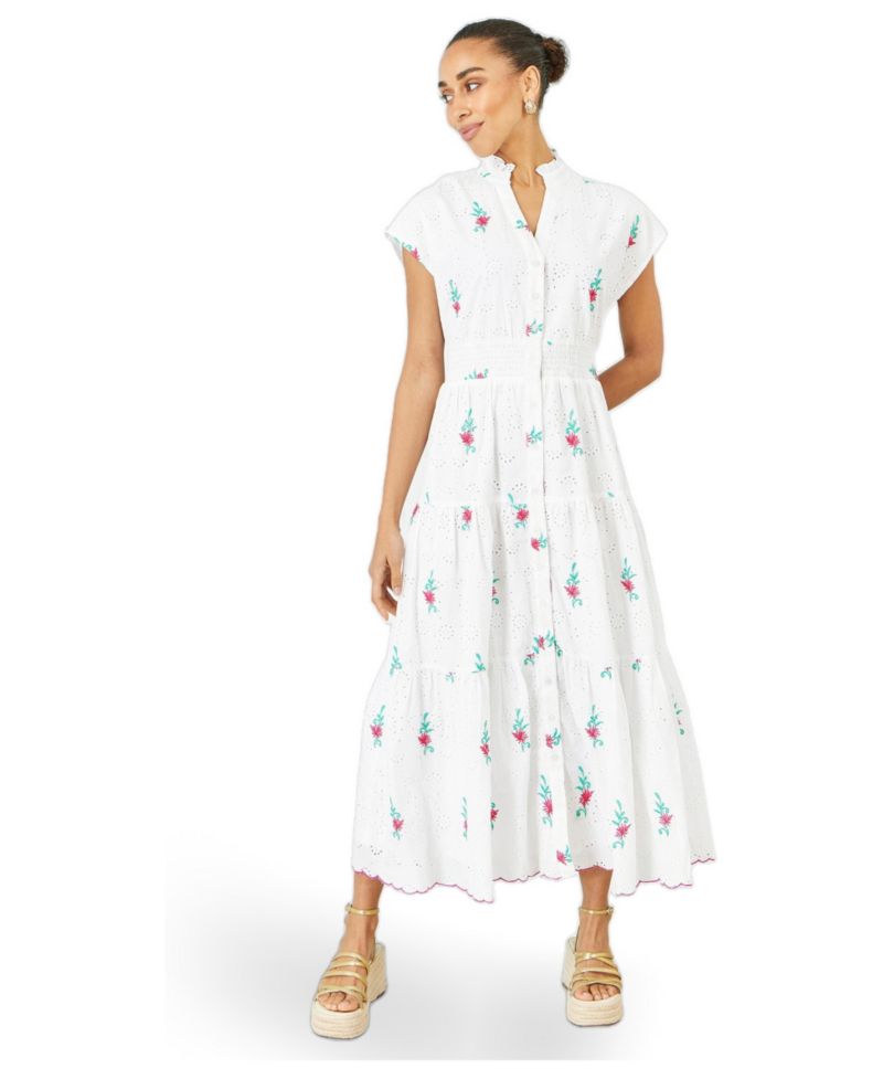 Women's Broderie Anglaise Embroidered Midi Dress