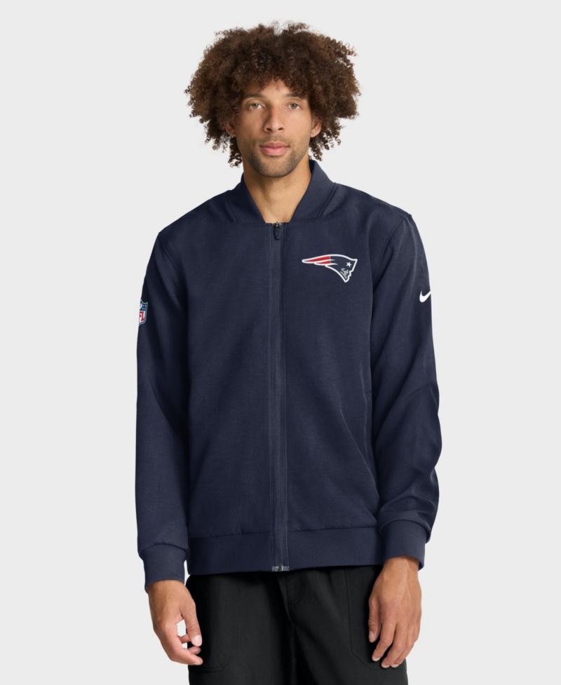 Men's Navy New England Patriots Sideline Powerful Blocking Full-Zip Dri-FIT Bomber Jacket