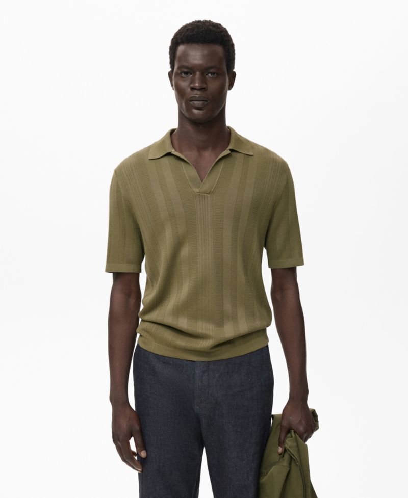 Men's Ribbed Knit Polo Shirt