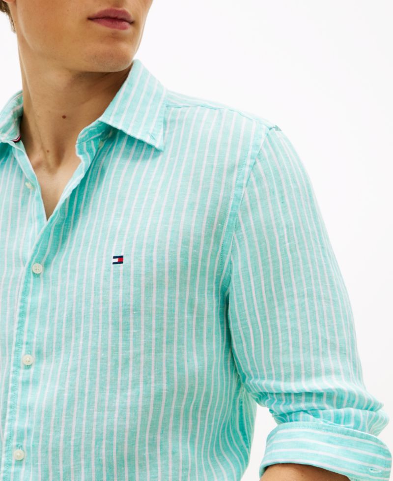 Men's 100% Linen Bengal Stripe Shirt