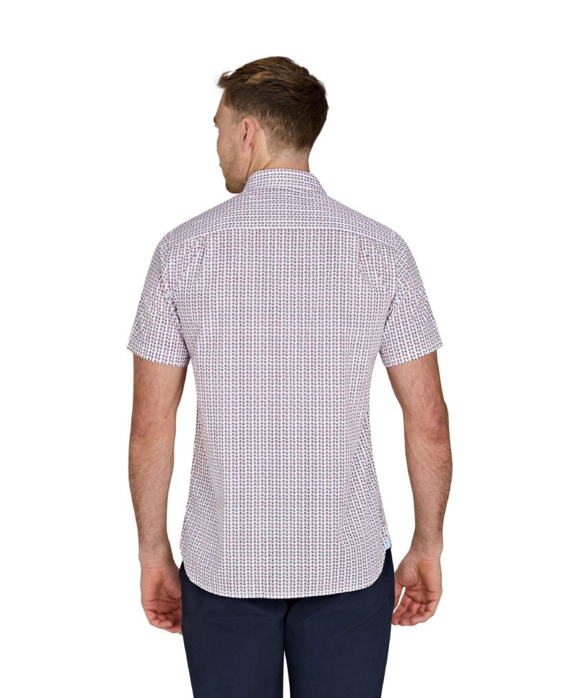 Men's Short Sleeve Flower Cotton Poplin Shirt