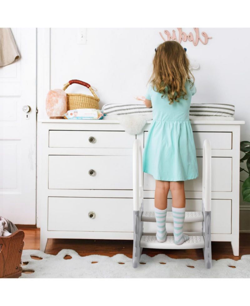 Non-Slip Handles and Stable Design 2-Step Toddler Step Stool - Plastic Step Stool for Bathroom Basin, Kitchen Counter and Potty Training