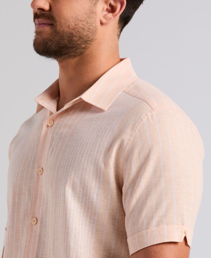 Men's Linen Engineered Striped Short-Sleeve Shirt