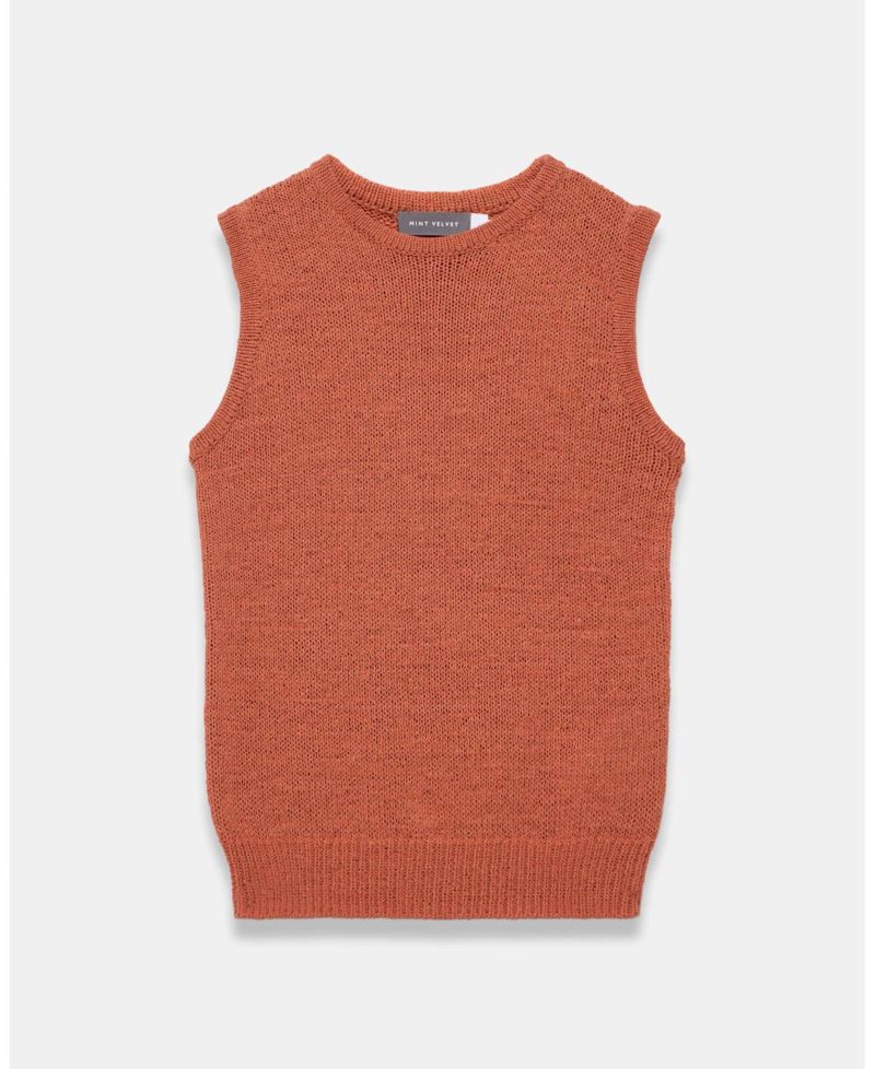 Women's Sleeveless Crewneck Cotton-Blend Knit Top
