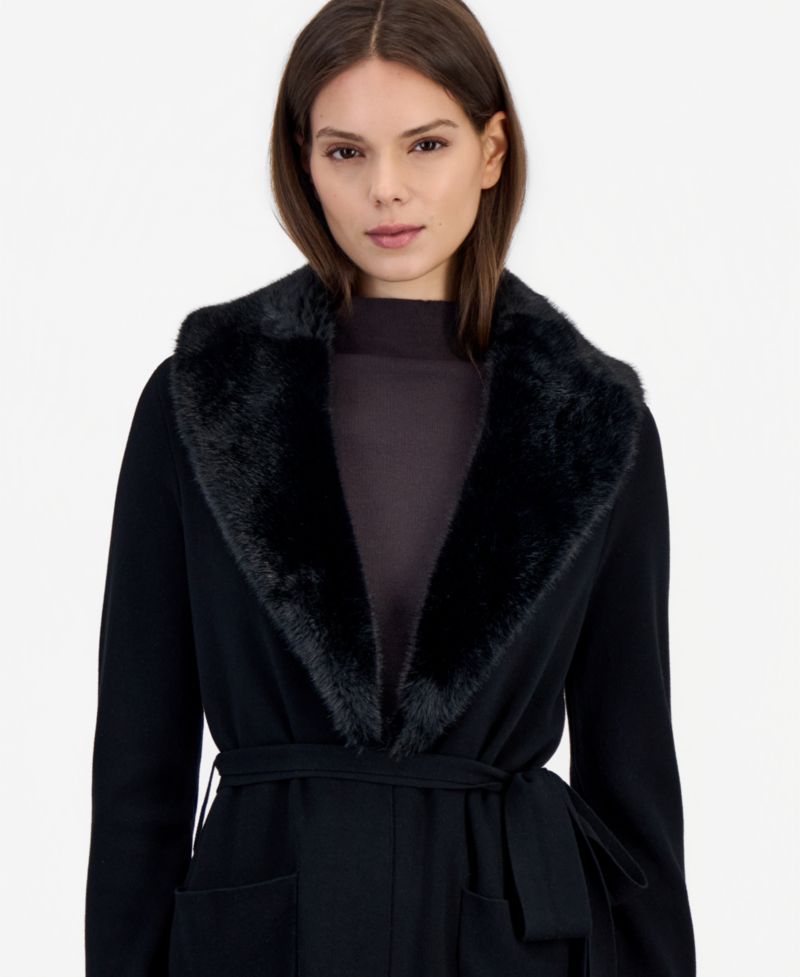 Women's Faux Fur Shawl Collar Mid-Length Jacket