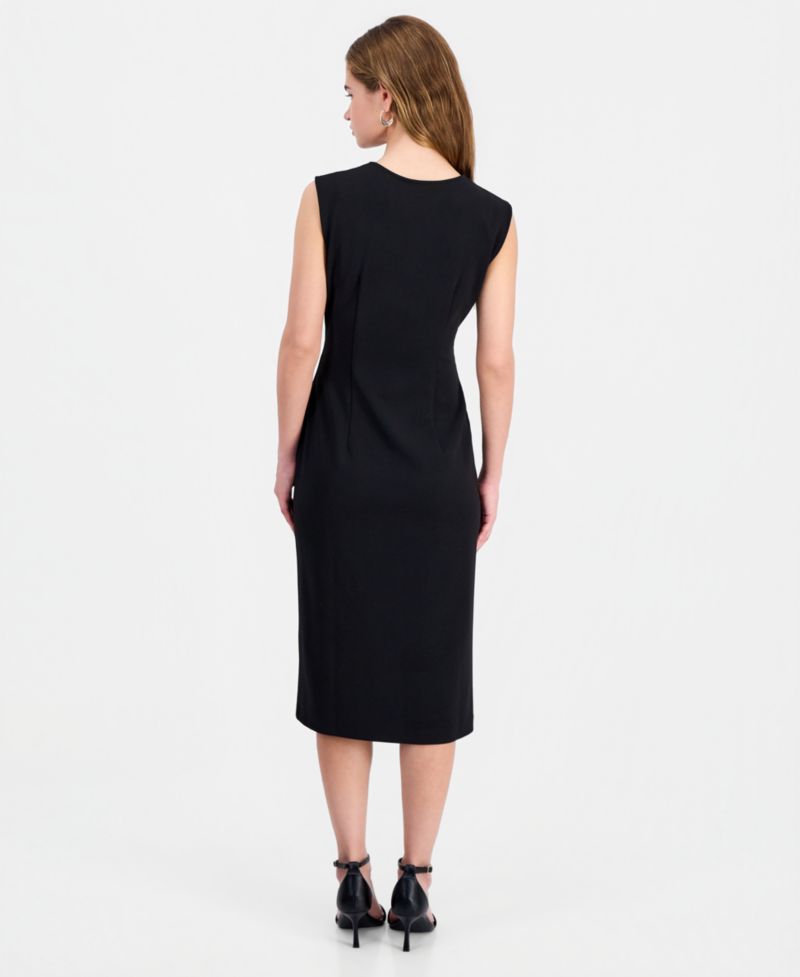 Women's V-Neck Sleeveless Belted Sheath Dress