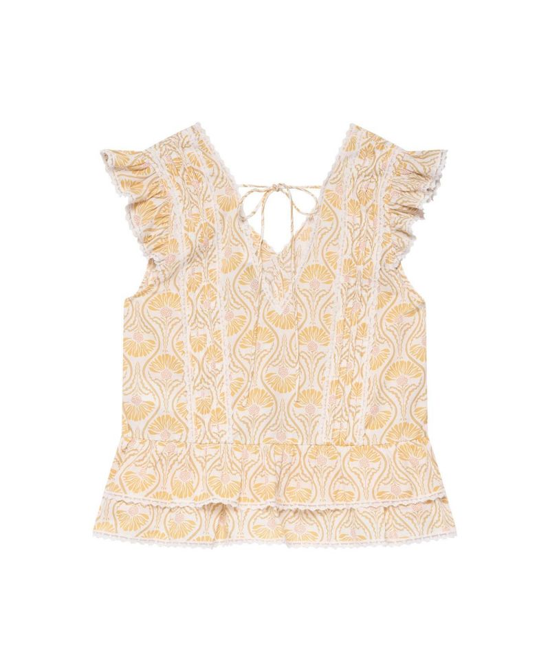 Women's Floral-Print V-Neck Peplum Cotton Top