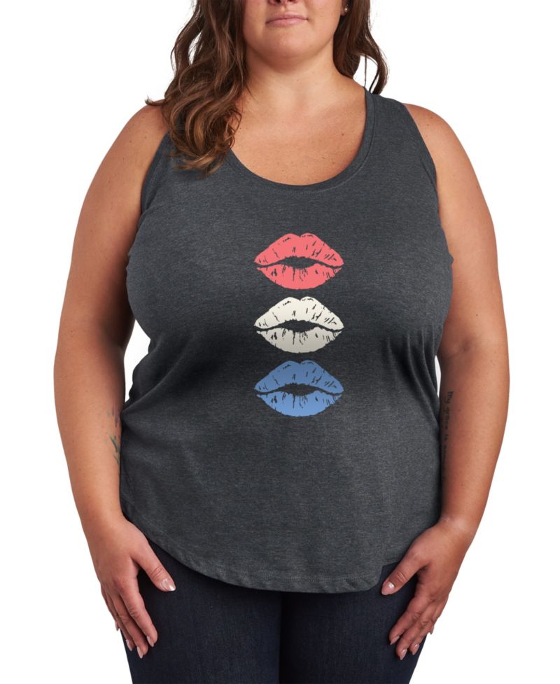 Plus Size Instant Message Red White Blue Lips Racerback Graphic Tank Top