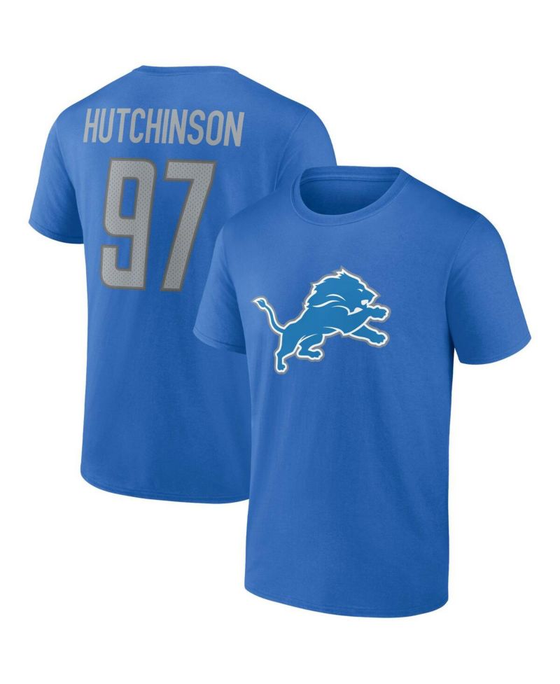 Men's Aidan Hutchinson Blue Detroit Lions Player Icon Name and Number T-shirt