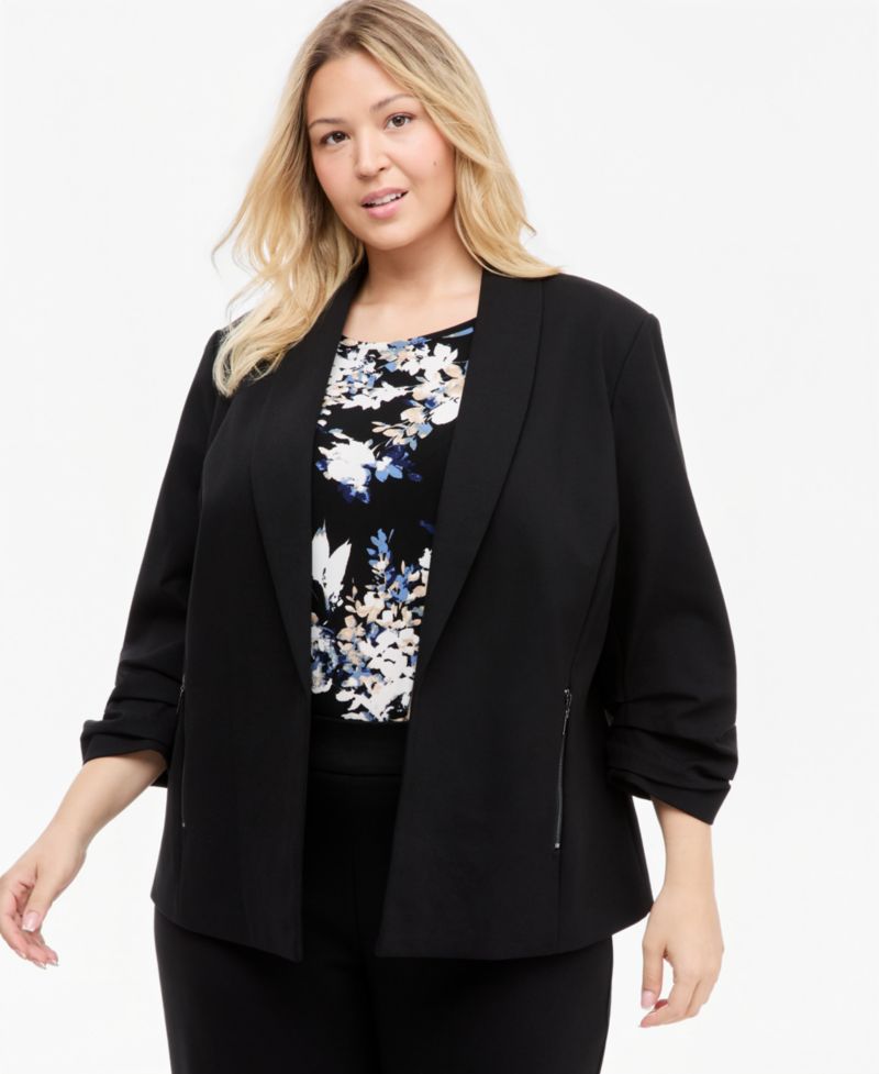 Plus Size 3/4-Sleeve Open Front Jacket