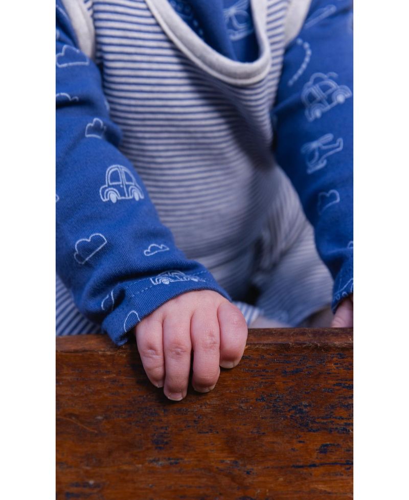 Baby Boy ( 3M to 24 M ) Cotton Onesie with Overalls Set Printed Transportation