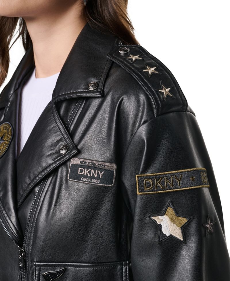 Women's Faux Leather Collared Zip-Front Jacket