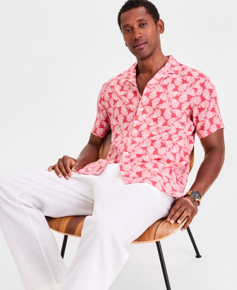 Men's Petal Paisley Silk Blend Short Sleeve Shirt, Macy's Exclusive